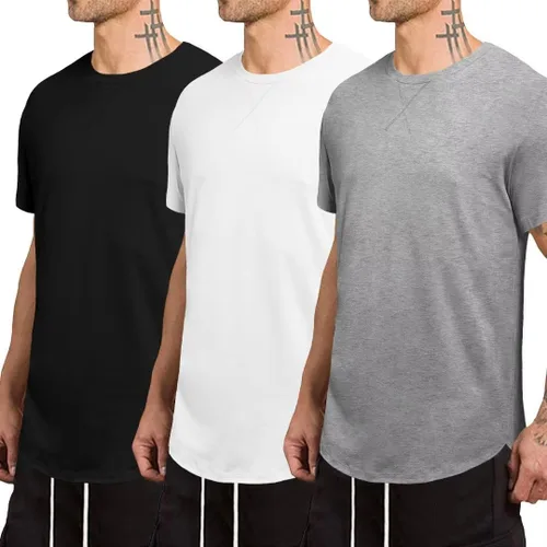 Vista 2 de Paquete de 3 camisetas de cuello redondo para hombre, de algodón, hipster, hip hop, clásica