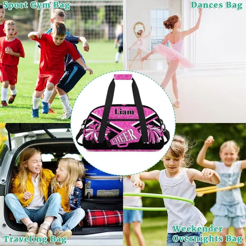 Vista 7 de Bolso personalizado de la danza del gimnasio de la animadora, bolso del barril de la animadora de encargo nombrado bolso de lona de los deportes