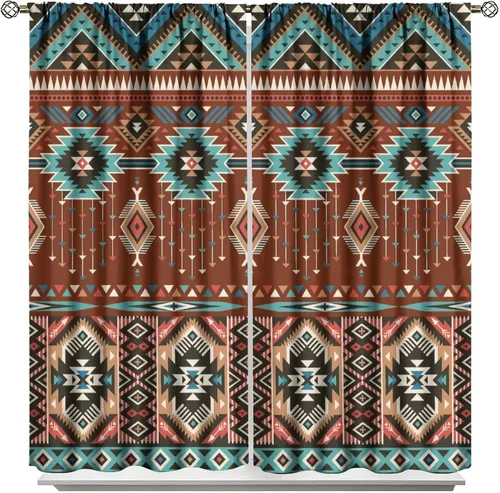 Vista 16 de Cortinas aztecas tribales, cortinas nativas, boho, cráneo, patrón tribal nativo, oscurecimiento de habitación, bolsillo para barra, tratamiento