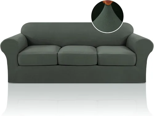 Vista 10 de PrinceDeco - Funda elástica y suave de 3 piezas para sofá, lavable, 2 fundas para cojines separados, protector elástico de muebles para niños y Arena