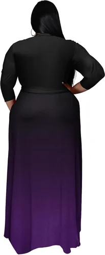 Vista 3 de Runwind Vestidos de talla grande para mujer, vestido largo degradado, manga 34 con cinturón