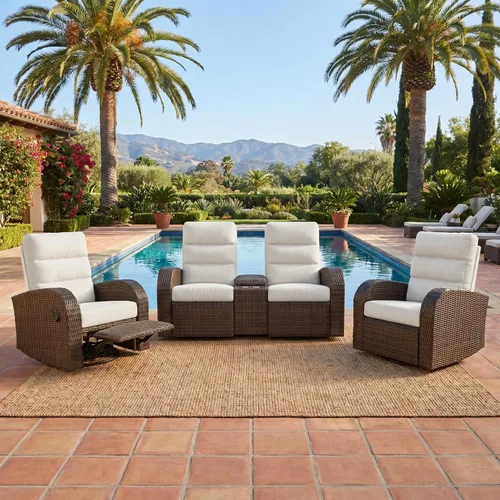 Vista 21 de LayinSun Sillón reclinable giratorio de mimbre de gran tamaño con respaldo ajustable y reposapiés, sillón reclinable para patio Gris