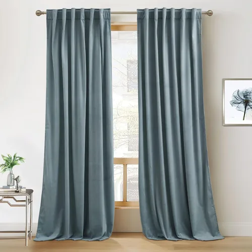 Vista 33 de RYB HOME Cortinas 100% opacas de terciopelo blanco para dormitorio, pestaña trasera y bolsillo para barra, aislamiento térmico, cortinas