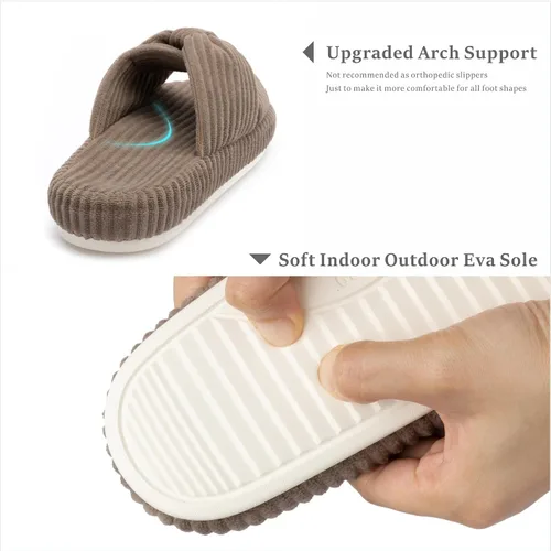 Vista 4 de Chantomoo - Pantuflas para mujer, de espuma viscoelástica, para el dormitorio, con lazo de pana, con bandas cruzadas, cómodas, modernas, para regalo