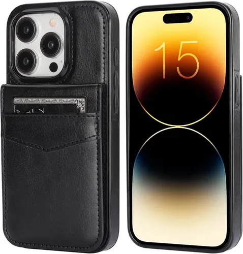 Vista 3 de KIHUWEY Compatible con iPhone 15 Pro Funda Cartera con Soporte para Tarjetas de Crédito, Tapa de Cuero Premium con Cierre Magnético y Soporte, Funda