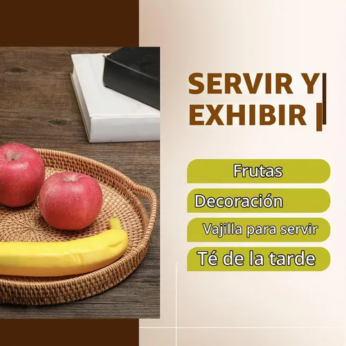 Vista 2 de KOUBOO La Jolla Bandeja de Ratán para Servir y Exhibir con Asas, Anfitrión, Fiesta y Bandeja Otomana para Té, Sala de Estar