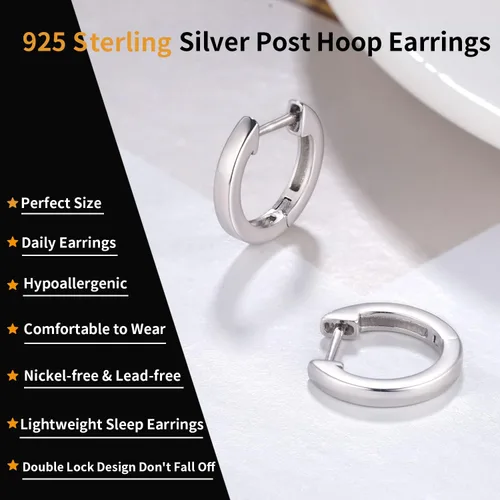 Vista 2 de Jewlpire 925 Sterling Silver Post 14K Real Gold Plated Small Hoop Earrings for Women Girls, Hypoallergenic Lightweight 15mm20mm Cubic Zirconia