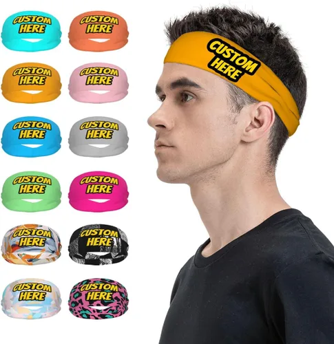 Vista 9 de Diadema deportiva personalizada para añadir cualquier foto texto, logotipo, personalizable, bandas elásticas que absorben la humedad para mujeres