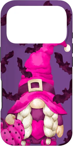 Vista 30 de Halloween Pink Pumpkin and Bat Decor with Cute Witch Gnome Case for iPhone 17