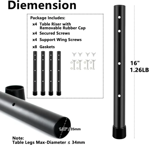 Vista 4 de Paquete de 4 extensores plegables de patas de mesa, elevadores de acero altamente duraderos, extensiones de patas de mesa para patas rectas