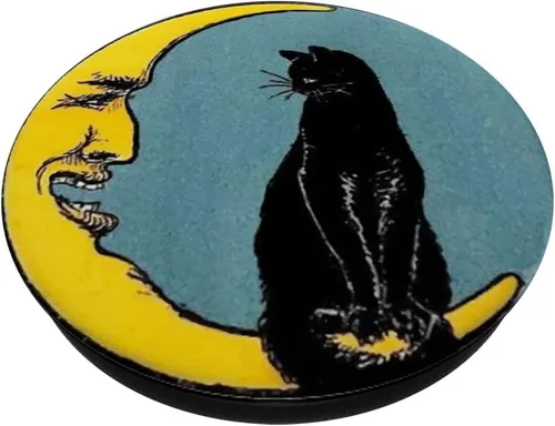 Vista 2 de PopSockets Grip and Stand para teléfonos y tabletas con diseño de gato y luna
