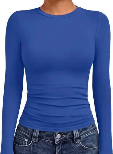 Vista 27 de AUTOMET - Camisetas ombligueras de manga larga para mujer, básicas, de compresión, para salir, otoño, ropa de moda del año 2000 Blanco