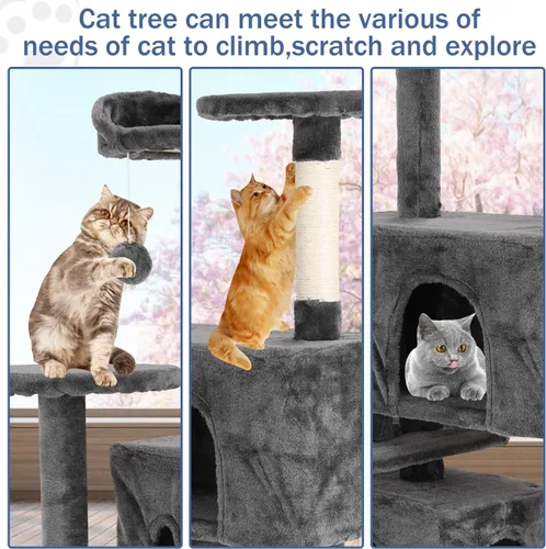 Vista 6 de Muebles para gatos de varios niveles de 54 pulgadas Torre Condominio Casa para gatos de interior - Ashy