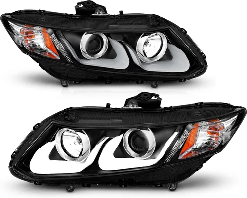 Vista 2 de AmeriLite Juego de faros delanteros de repuesto con proyector para Honda Civic Sedan/Coupé, doble barra LED, color negro, lado del pasajero