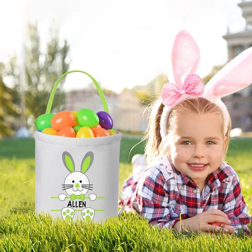 Vista 2 de Touber Cestas de Pascua para niños y niñas, cesta de Pascua personalizada, regalos de canasta de Pascua para niños, canastas de caza de huevos