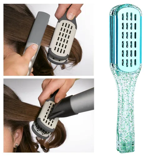 Vista 4 de Cepillo de pelo con abrazadera de cerdas de jabalí, enderezadora de cerámica de doble cara con abrazadera, desenredar y peinar el cabello