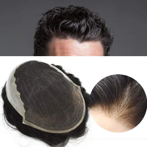 Vista 4 de FACE MIRACLE - Extensiones de cabello humano con encaje frontal francés y nudos blanqueados para hombre, sistema de reemplazo de cabello