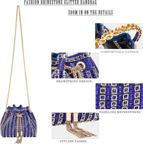 Vista 3 de Bolso de noche con diamantes brillantes para mujer, bolso de mano con diamantes de imitación para fiesta, baile de graduación, cóctel