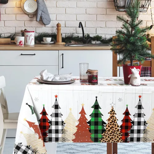 Vista 4 de Preboun Mantel de Navidad de Mesa de Navidad Mantel de Plástico Mantel Cuadrado con Árbol de Navidad Mantel Rectangular para Navidad para Fiesta
