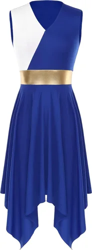 Vista 6 de Vestido de mujer de alabanza litúrgica con bloques de color, sin mangas, con dobladillo irregular, de estilo lírico para danza Borgoña