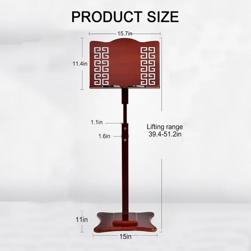 Vista 3 de Buhelyc Soporte de música, soporte de partituras retro ajustable en altura con bandeja, ajuste horizontal de 340°, antideslizante, resistente