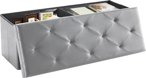 Vista 9 de DUMOS 30 Inch Foldable Storage Ottoman Bench, Gray Ottoman with Storage Grey