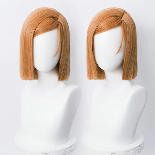 Vista 3 de Wiggy Mermaid Peluca corta de color naranja, peluca de pelo recto de jengibre para mujer Short Orange Side Part Anime Cosplay Hair Wig for Halloween