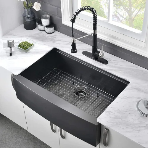 Vista 4 de Fregadero negro de 24 pulgadas para casa de campo, fregadero de cocina de 24 x 22 pulgadas con delantal frontal, acero inoxidable de calibre 16