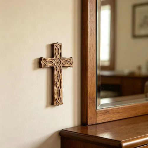 Vista 3 de Hosley Cruz de madera tallada a mano – Decoración de pared rústica de fe de 8 pulgadas Regalo cristiano, sala de oración, bendición del hogar
