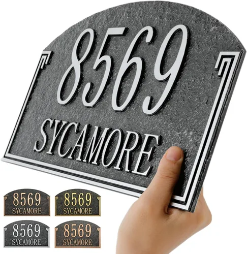 Vista 10 de Placa de dirección personalizada, placa de letrero de número de casa tallada a mano, números de dirección personalizados para entrada exterior