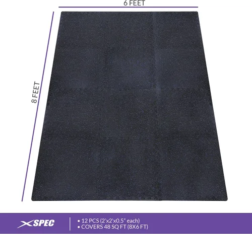 Vista 6 de Xspec Alfombrilla de ejercicio de espuma EVA de 1/2 pulgada de grosor de 48 pies cuadrados (12 azulejos) con parte superior de goma entrelazada