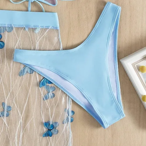 Vista 6 de Fronage Traje de baño de playa para mujer, conjunto de bikini floral con diseño de mariposas, regalos