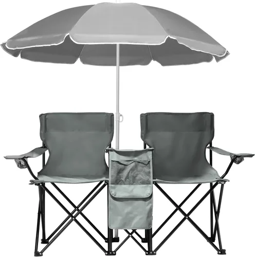 Vista 9 de Vasitelan - Silla de camping doble con paraguas, color negro
