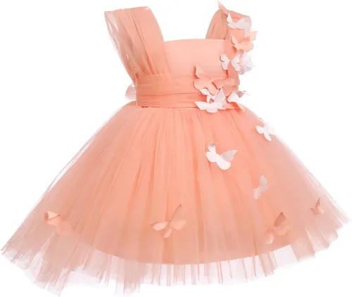 Vista 2 de Vestido de mariposa para niña pequeña, sin mangas, vestido de tul de mariposa, vestidos de cumpleaños, concursos de boda, fiesta, vestidos altos