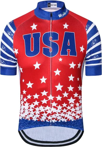 Vista 8 de Maillot de ciclismo de manga corta estilo USA Bike Tops con bolsillo raya reflectante 1cd8111