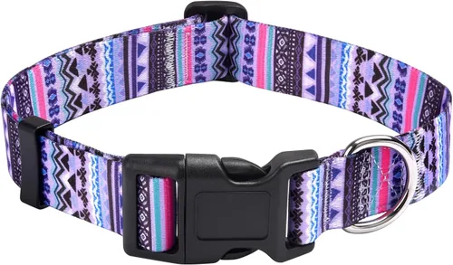 Vista 13 de Mihqy - Collar de perro, patrones geométricos florales, tribales, bohemios, collar de estilo étnico, suave y ajustable, para perros pequeños