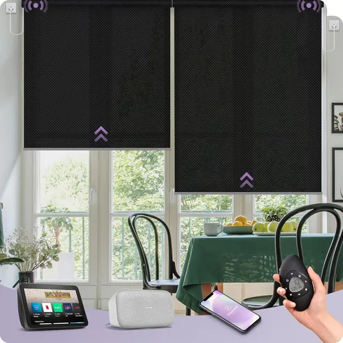 Vista 47 de Graywind Persianas enrollables inteligentes acopladas compatibles con Alexa Google, tamaño personalizado extra grande, persianas motorizadas