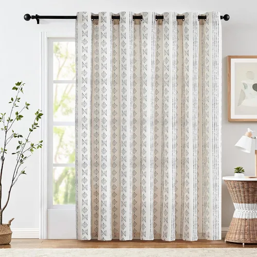 Vista 30 de jinchan Cortinas bohemias a rayas para sala de estar, cortinas de lino estilo granja de 63 pulgadas de largo, 2 paneles para dormitorio, mudcloth
