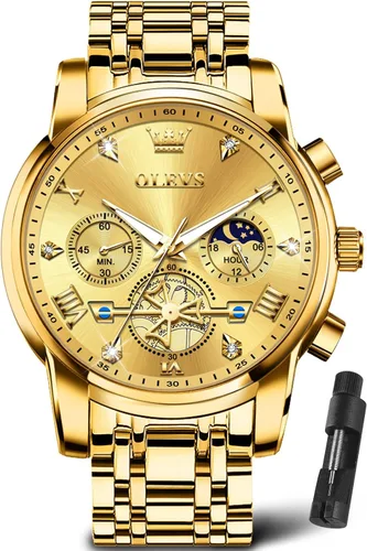 Vista 16 de OLEVS Relojes para hombre de plata, reloj de cronógrafo de acero inoxidable para hombre, reloj analógico de cuarzo de cara grande para hombre