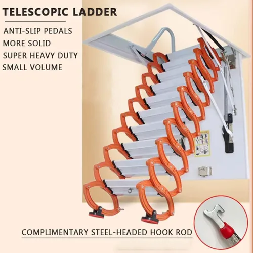 Vista 2 de Escalera telescópica de extensión, pedal ancho engrosado para ático con gancho para escalera, escalera elástica plegable invisible para hogar