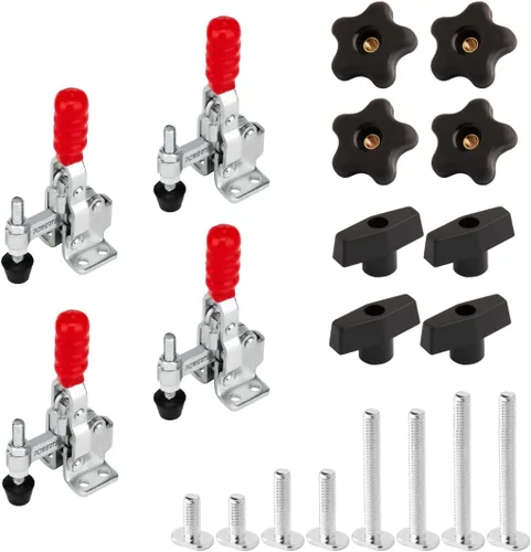 Vista 16 de POWERTEC 48 pulgadas universal T-Track 2PK con abrazadera de palanca de sujeción horizontal 4 unidades y placa de montaje para plantillas