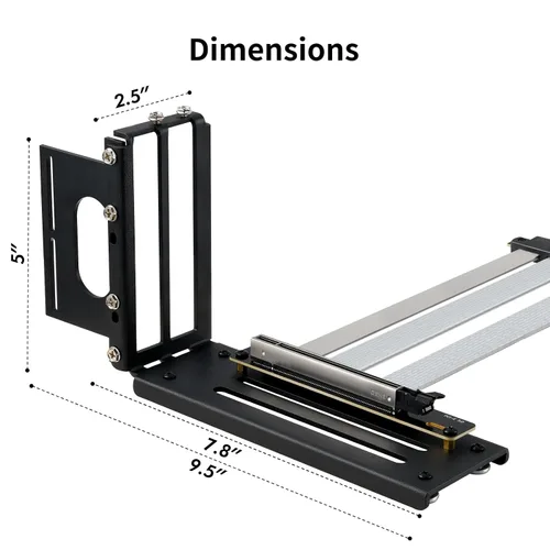 Vista 6 de Cable elevador PCIE 5.0 con kit de soporte de montaje vertical de GPU de 3 ranuras, cable de extensión de tarjeta gráfica Gen 5 GPU, PCI-E 16X