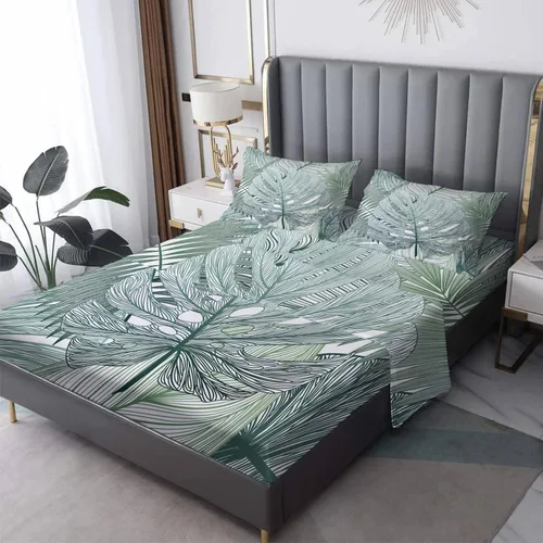 Vista 9 de NOGAWA Sábanas de hojas verdes, tamaño individual, sábanas de plantas tropicales, sábanas y fundas de almohada estampadas de 3 piezas, sábana bajera