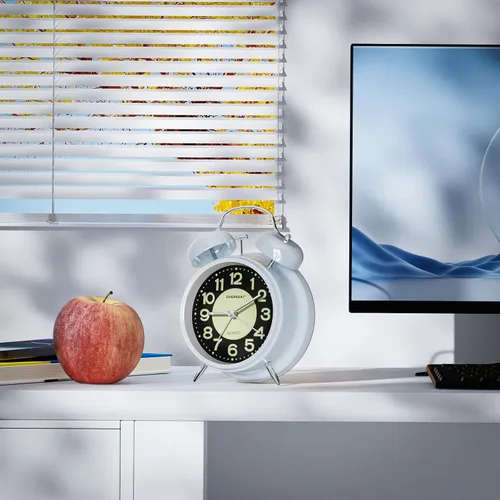 Vista 8 de CHEREEKI - Reloj despertador potente para personas que duermen profundamente, reloj analógico silencioso sin marcas con luz de fondo, esfera
