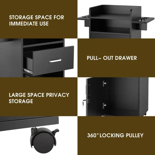 Vista 3 de Artist Hand Gabinete de salón para estilista – Estación de pelo con ruedas, carrito de salón de belleza con 6 soportes para herramientas, polea fija