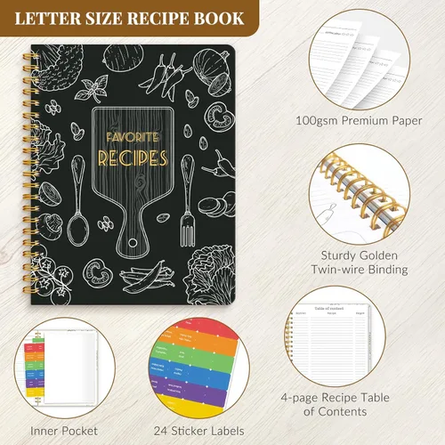 Vista 5 de LuBudingJoy Libro de recetas en blanco para escribir en tus propias recetas, organizador de recetas personal de tapa dura de página completa, diario