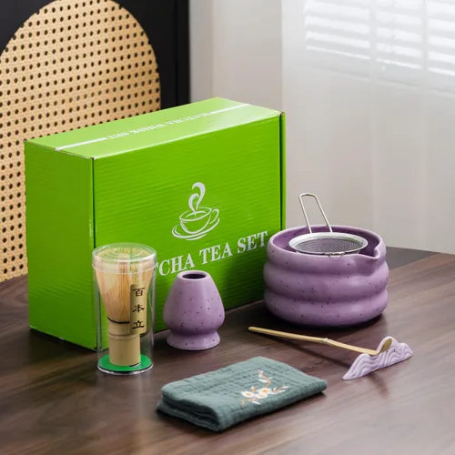 Vista 10 de Juego de té matcha japonés de 7 piezas, kit de matcha con cuenco de matcha (con boquilla de vertido), batidor de matcha, soporte para batidor Verde