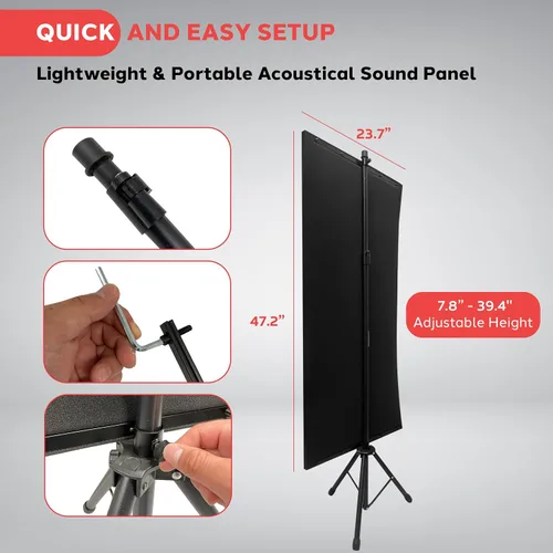 Vista 5 de Pyle Panel de aislamiento de micrófono con soporte de trípode de altura ajustable - Pared de amortiguación de sonido de espuma de alta densidad de 2