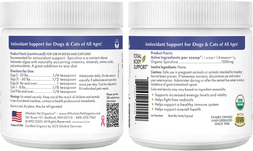 Vista 9 de Wholistic Pet Organics Spirulina en polvo para perros y gatos - Apoyo antioxidante para perros y gatos - Suplemento de apoyo inmunológico, promueve