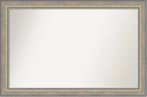 Vista 541 de Amanti Art Espejo de baño plateado para sobre el fregadero, 28 x 37 pulgadas, elegante espejo rectangular de peltre cepillado, marco de madera